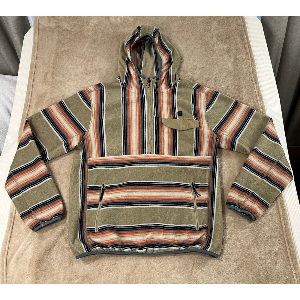 Roark Revival Pullover Fleece Hooded Jacket Mens size XL Stripe Beige Orange